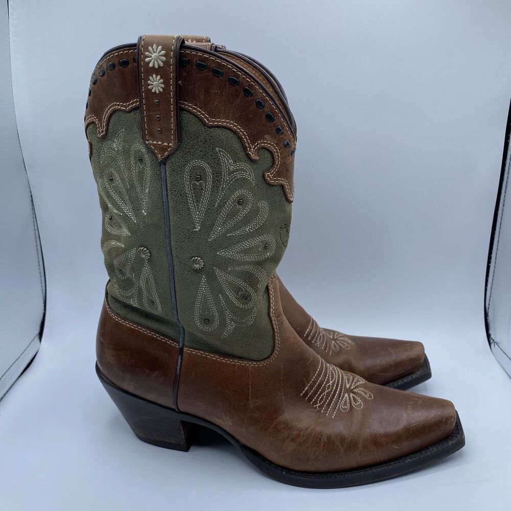 Ariat 97750 Studded Embroidered Brown Green Leather Western Boots Women's Sz 8.5